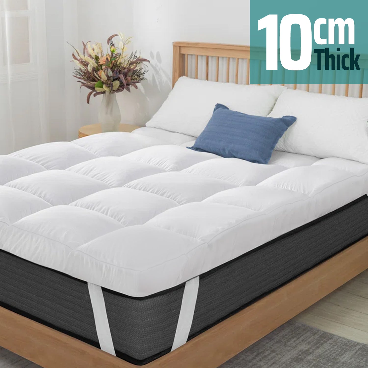 MistyMorning Mattress Topper Single Bed 4 Inch/10cm - Hotel Quality Comfort, Ultra-Soft Hypoallergenic Heavy Fill Microfiber, Elastic Straps - Anti-Dust Mite Protection