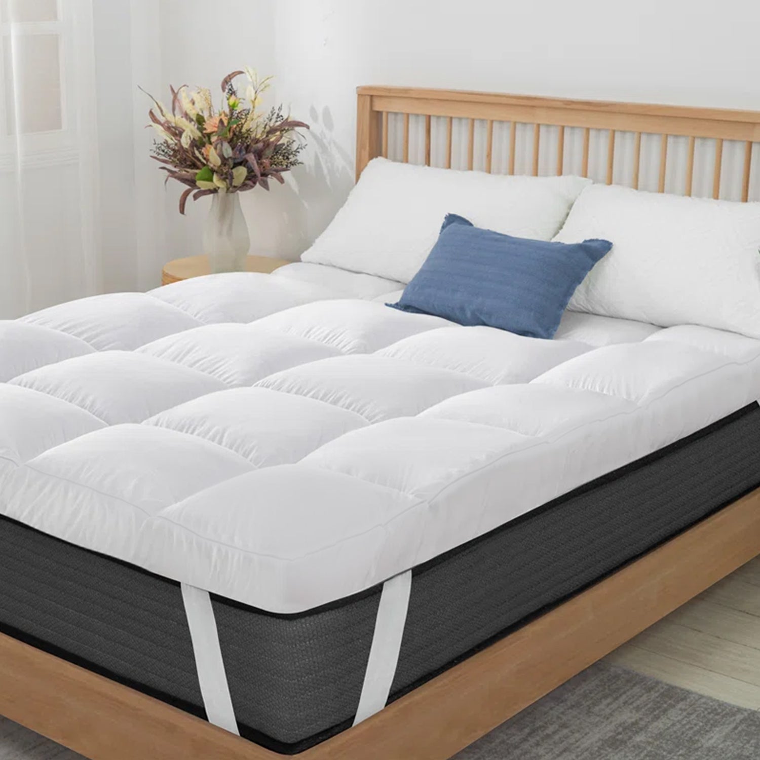 MistyMorning Mattress Topper Single Bed 4 Inch/10cm - Hotel Quality Comfort, Ultra-Soft Hypoallergenic Heavy Fill Microfiber, Elastic Straps - Anti-Dust Mite Protection