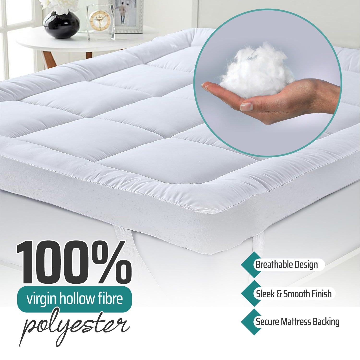 MistyMorning Mattress Topper Single Bed 4 Inch/10cm - Hotel Quality Comfort, Ultra-Soft Hypoallergenic Heavy Fill Microfiber, Elastic Straps - Anti-Dust Mite Protection