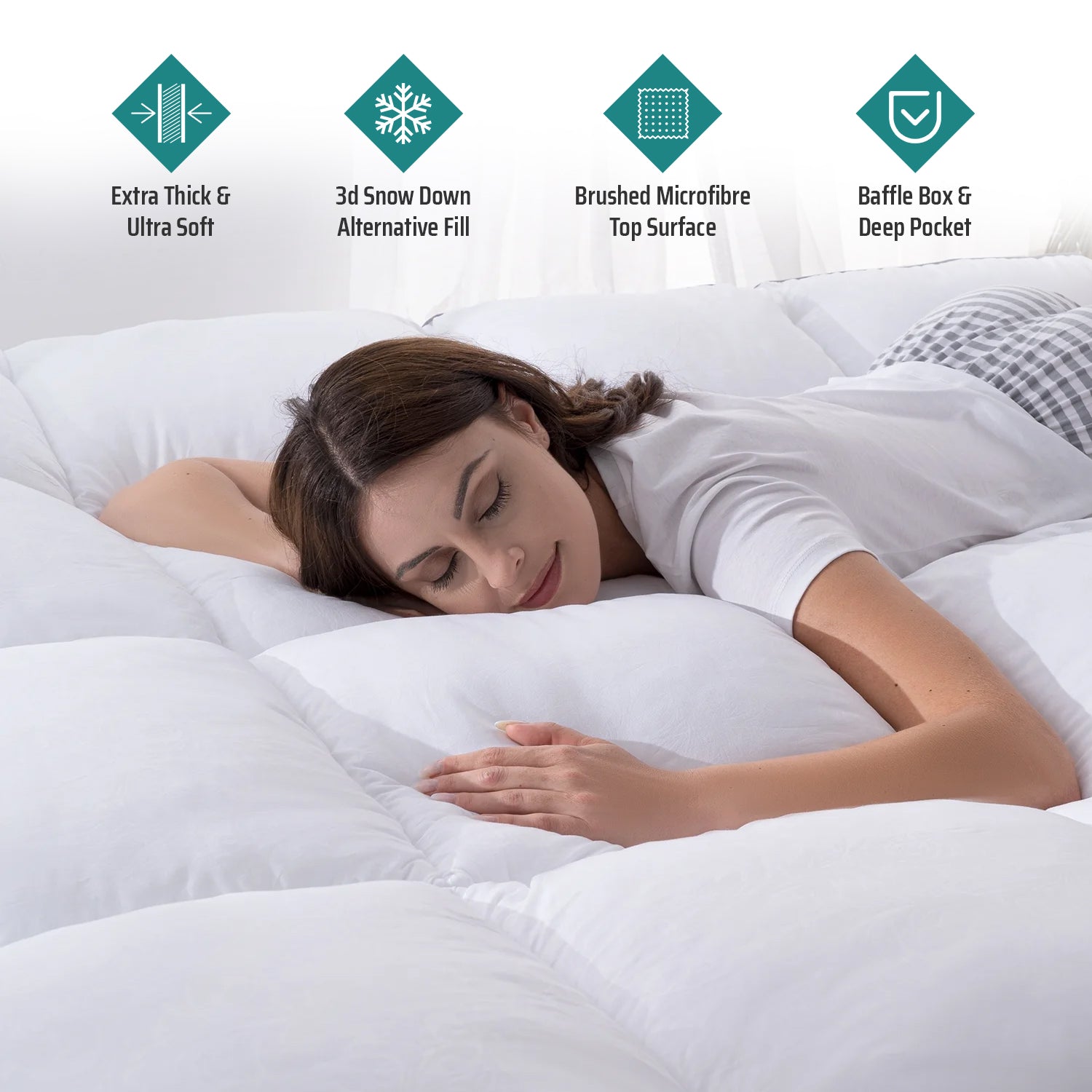 MistyMorning Mattress Topper Single Bed 4 Inch/10cm - Hotel Quality Comfort, Ultra-Soft Hypoallergenic Heavy Fill Microfiber, Elastic Straps - Anti-Dust Mite Protection