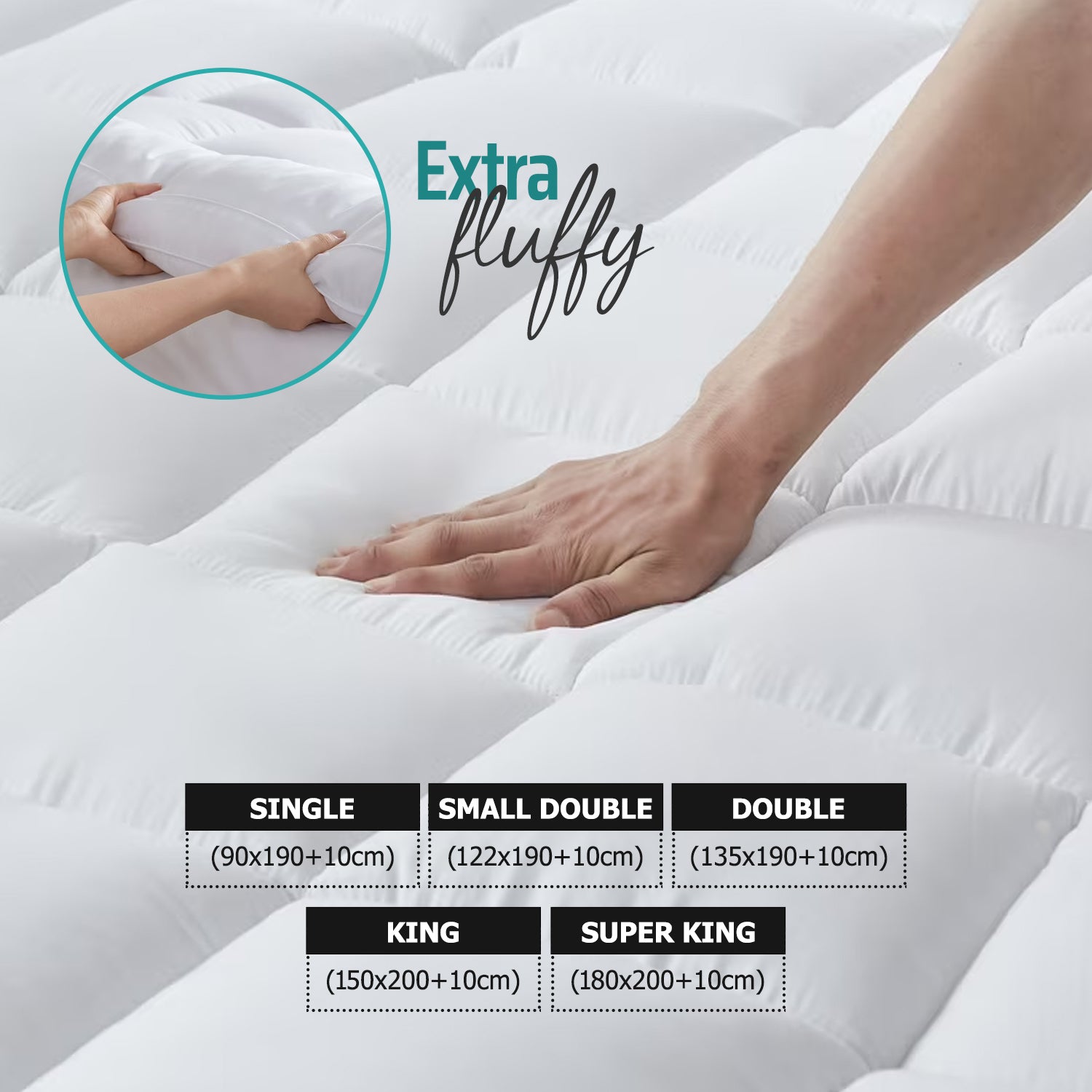 MistyMorning Mattress Topper Single Bed 4 Inch/10cm - Hotel Quality Comfort, Ultra-Soft Hypoallergenic Heavy Fill Microfiber, Elastic Straps - Anti-Dust Mite Protection