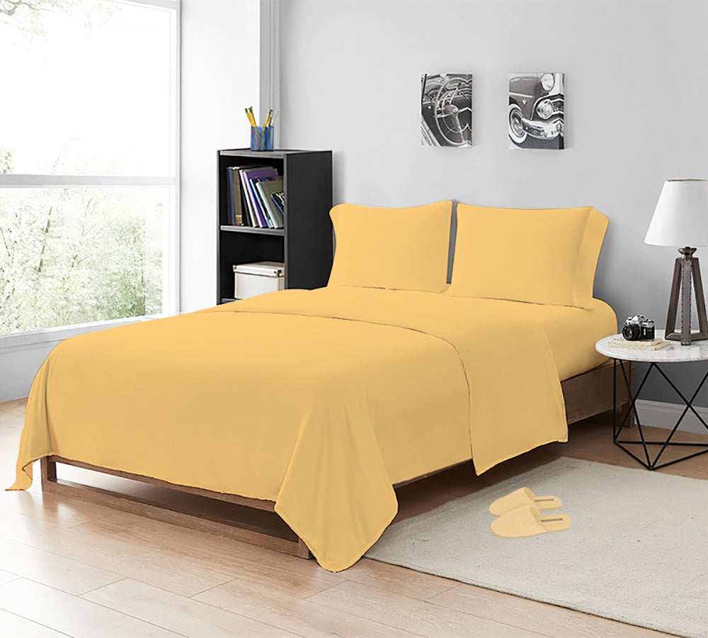 Yellow Mustard Cot Bed Sheet MistyMorning Flat Sheet Soft Premium